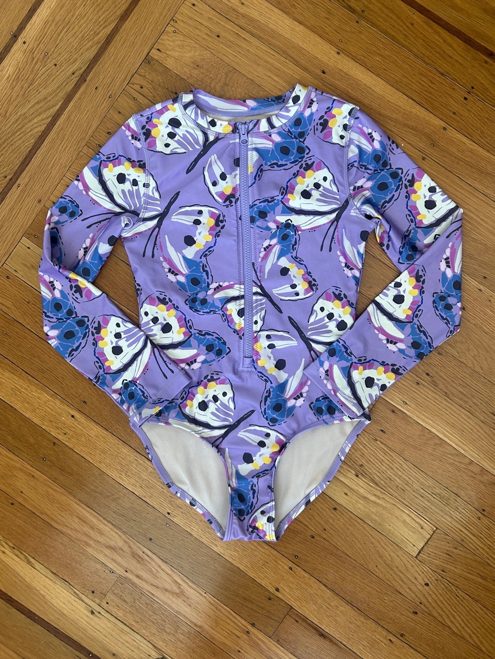 Tea Collection Purple Butterfly Long Sleeve One Piece Swimsuit Rashguard 12 Girl